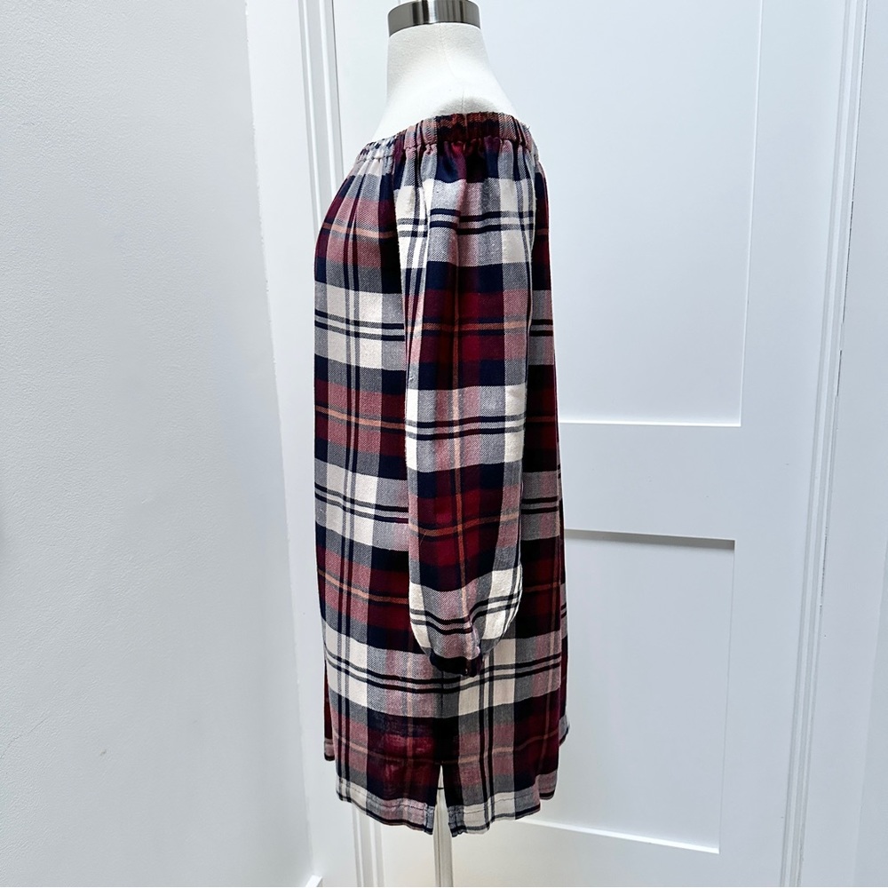 ANTHROPOLOGIE Cloth & Stone Plaid Off-The-Shoulder Tunic Dress - Picture 6 of 12
